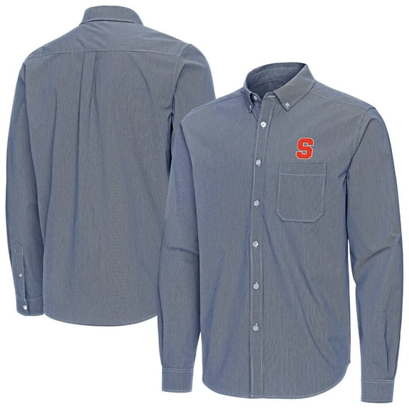 Men's Antigua Navy Syracuse Orange Porter Woven Tri-Blend Long Sleeve Button-Down Shirt