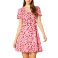 thumbnail image 1 of INSPIRE CHIC Women's Tie V Neck Short Sleeve Ruffle Floral A-Line Dress, 1 of 7