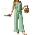 thumbnail image 3 of Summer Ruffle Sleeve Girls Plain Casual Jumpsuit Children Kids Elastic Waist Wide Leg Romper for 5-14 Years, 3 of 6