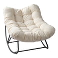 thumbnail image 5 of Tcbosik Outdoor Rocking Chair, Wicker Egg Chair, Indoor Comfy Oversized Papasan Chair with Padded Cushion, Rocker for Porch, Garden, Patio, Brown & Beige, 5 of 11