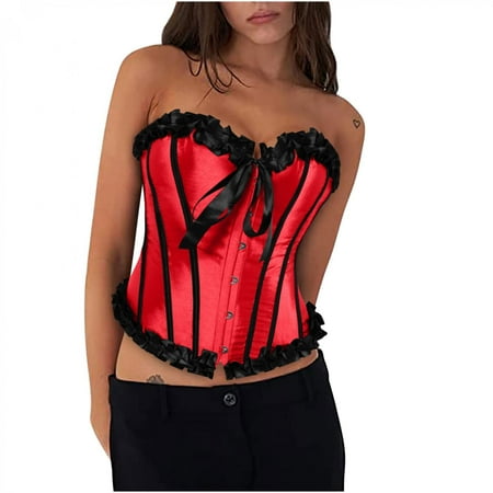 

EQWLJWE Body Shaper for Women s Hourglass Corset Tops Sleeveless Medieval Shapewear Embroidered Strapless Vintage Sweetheart Bustiers Deals Clrarance