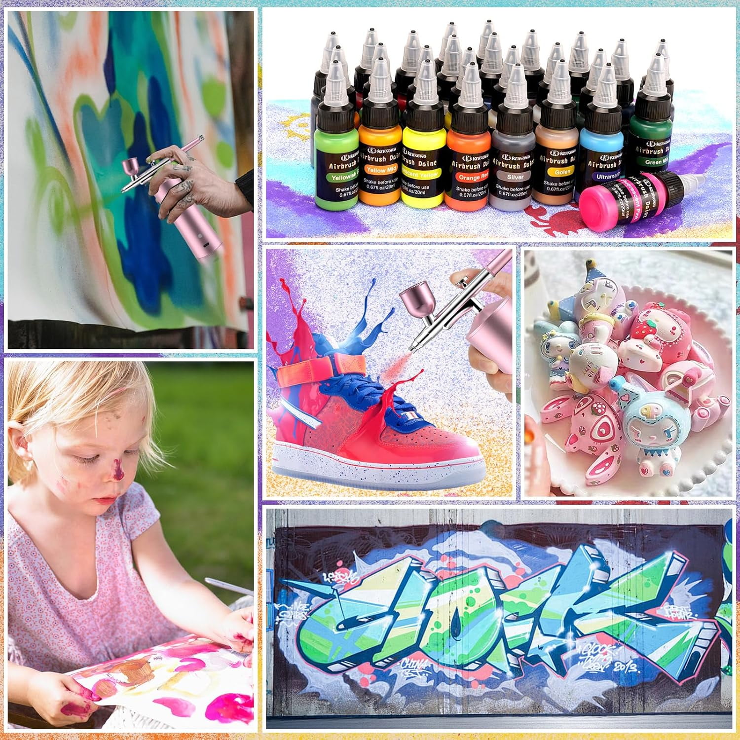 Airbrush Paint, 26 Colors with 2 Thinner Airbrush Paint Set, Water-Based Air Brush Painting 0.67 oz, Brilliant Colors Acrylic Airbrush Paint for Nails, Aetists, DIY, Hobbyist, Beginners, 20ml/Bottle