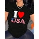thumbnail image 1 of Camiseta Ligera de verano para mujerCreative English Love Flag Pattern Print Women's Fashion Trendy Round Neck Short Sleeve, Simple Casual Sports T-shirt, Comfortable Holiday Summer Top Women's Clot, 1 of 6
