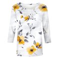 thumbnail image 4 of Womens Tops Dressy Casual Floral Print 3/4 Length Sleeve Tshirts Cute Round Neck Tunic Loose Blouse, 4 of 5