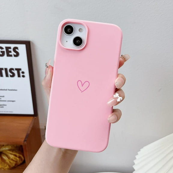 IPhone 14Plus Case Cute Women Girly Heart Phone Case Silicone Slim Thin Protective Phone Cover for iPhone 14 Plus (Pink)