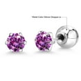 thumbnail image 6 of Gem Stone King Platinum Stud Earrings for Women Men Set with 5mm Round Fancy Purple Zirconia, 6 of 6