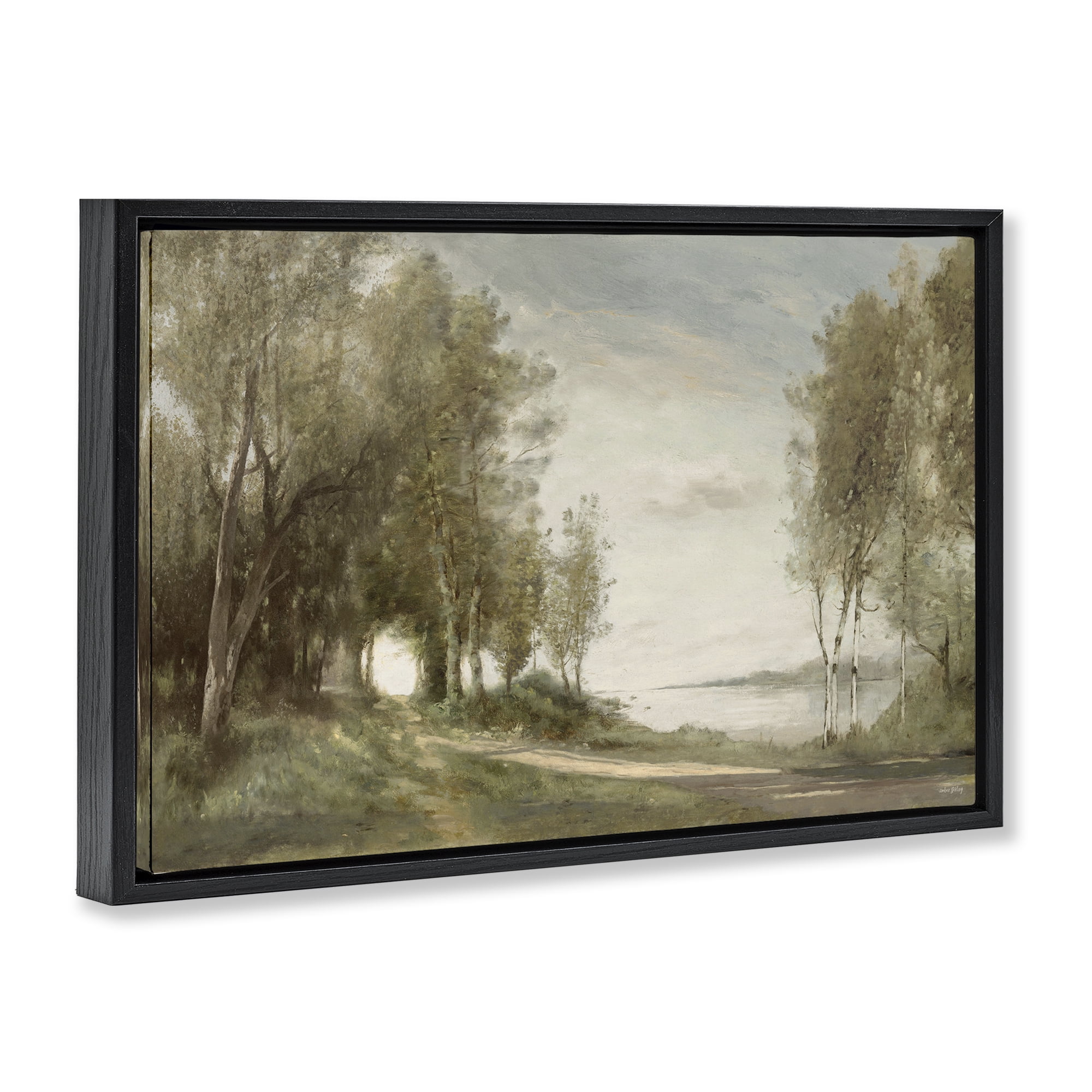 Stupell Industries Tranquil Lakeside Path Black Framed Floater Canvas Wall Art, design by Amber Sterling