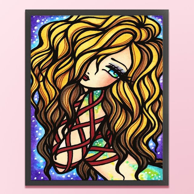 Cuadros Decorativos Bordado completo Hilo de algodón ecológico 11CT Impreso Chica de dibujos animados Kit de punto de cruz (2) Wdftyju embutido en tela