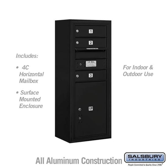 Salsbury Industries  17.75 x 38.5 x 17 in. Surface Mounted 4C Horizontal Mailbox Unit - Front Loading - USPS Access, Black