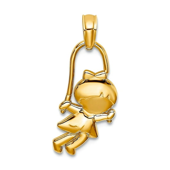 14k Yellow Gold Polished With Jump Rope Charm 22x8.3mm Wide Pendant Necklace for Women - .6 Grams