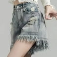 thumbnail image 4 of nerohusy Shorts for Women Denim Jean Shorts Casual Summer Denim Shorts Mid Waisted Stretchy Ripped Jean Shorts with Pockets 2025 Blue,XL, 4 of 5