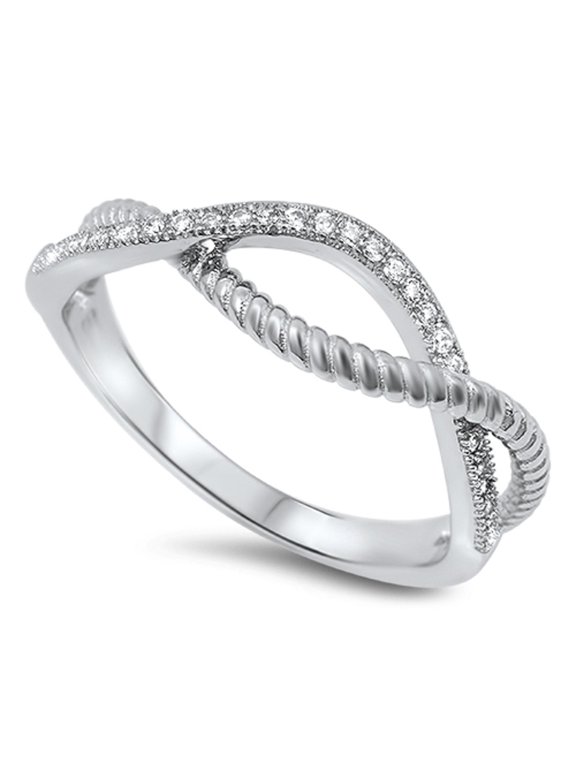 Clear CZ Infinity Rope Design Ring Sterling Silver Size 5