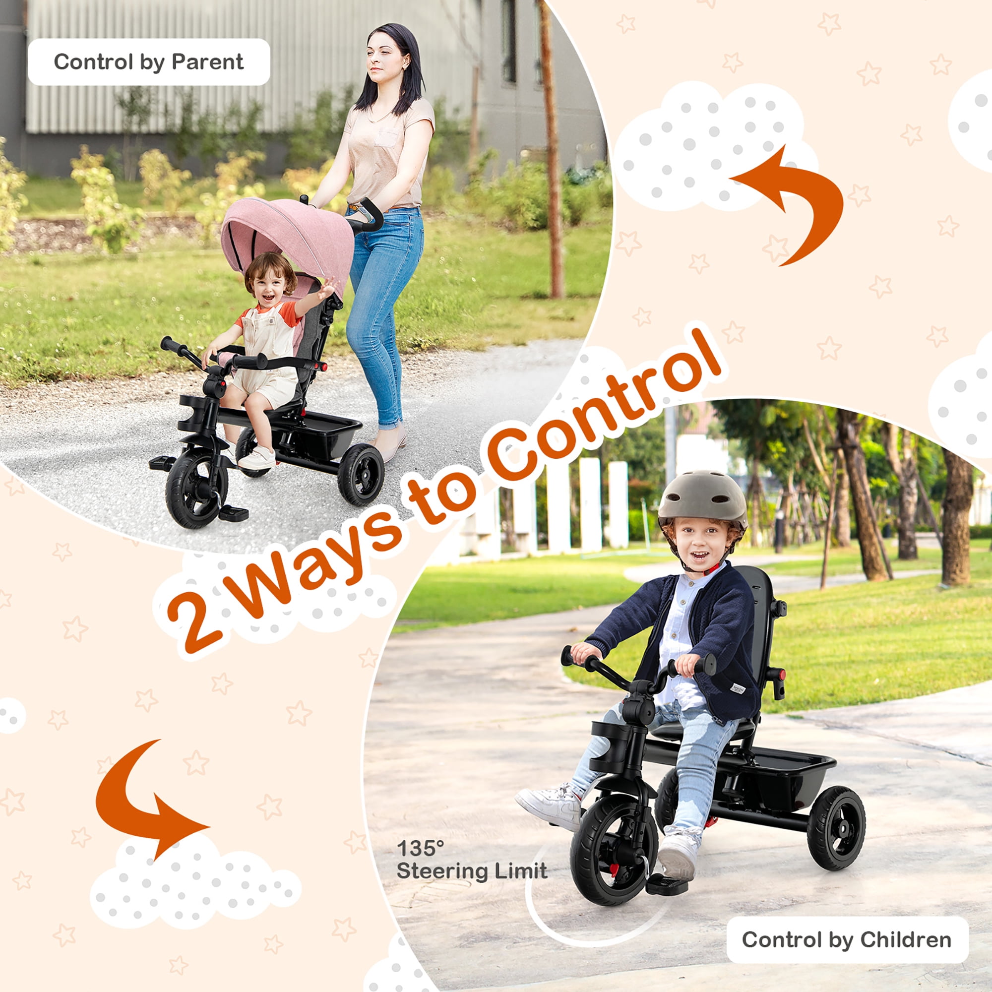 Costway Black 4 in 1 35" Tricycle with Convertible Seat