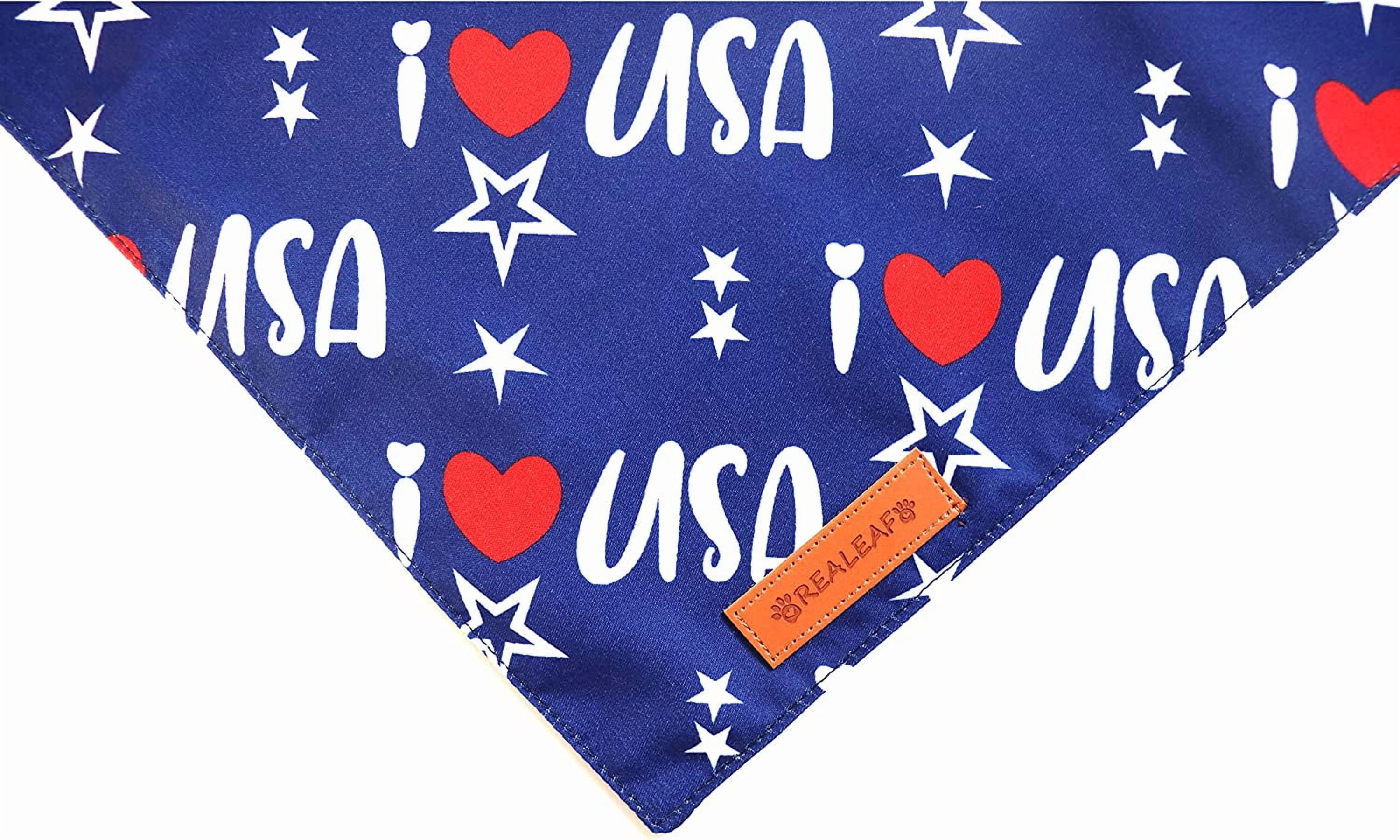4th of July Bandanas 2 Pack, Triangle Reversible American Flag Pet Patriotic Scarf for Boy and Girl, Premium Durable Fabric, USA Bandana for Medium and Large Dogs (Large)