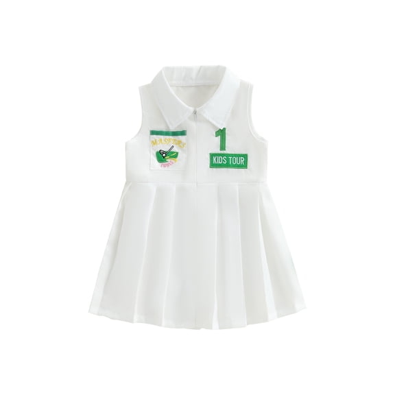 BemeyourBBs Baby Girl Golf Dress Sleeveless Lapel Collar Embroidery Pleated Dress
