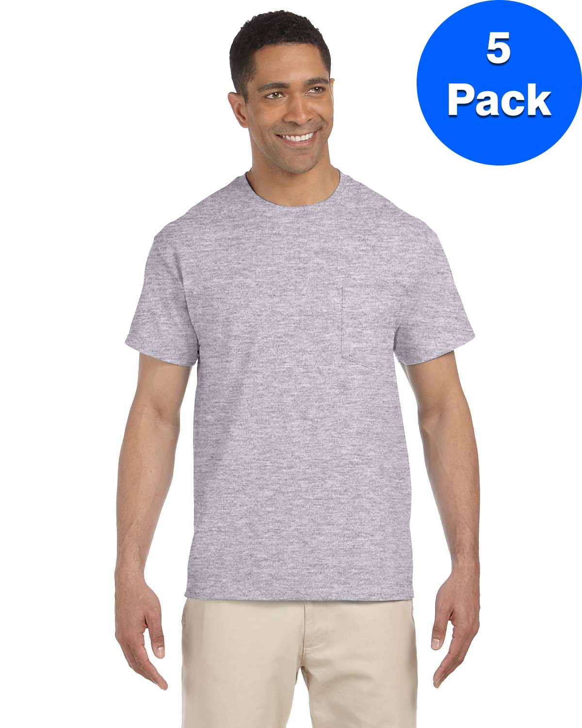 Gildan Mens 7/8 Inch Collar Double Needle Pocket Knit T-Shirt