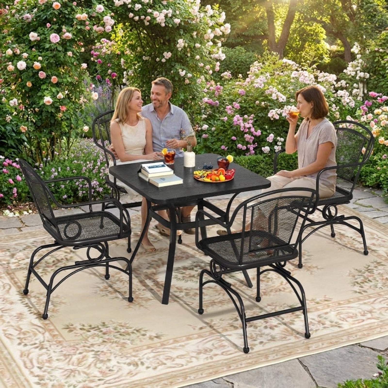 Biotree Outdoor Rocking Chairs Set of 2 with Mesh Backrest and Seat All-Metal Frame for Porch Patio Yard and Garden, Black