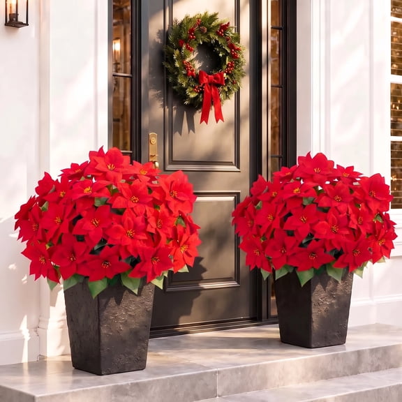 Leyaron Christmas Flowers Decorations, 2 Pack 21" 7 Heads Christmas Artificial Poinsettia Flowers for Indoor Outdoor Tree Party Holiday Table Xmas Decor