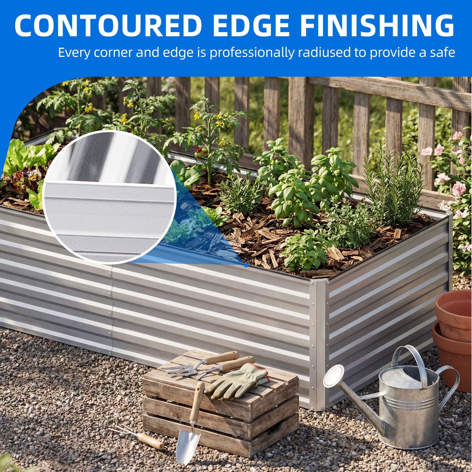 Uforic 6x3x2 ft 2-Pack Galvanized Raised Garden Bed Kit, Silver Metal Planter Box with Gloves, Ground Nails & Support Rod, Outdoor Above Ground Planter for Vegetables, Flowers, Plants