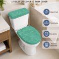 thumbnail image 4 of Teal Solid Color Elastic Toilet Lid and Tank Covers Set, Minimalist Vintage Linen Texture Modern Decorative Bathroom Decor, 2 Pcs Toilet Lid Cover and Toilet Tank Lid Cover with Elastic Bottom, 4 of 9