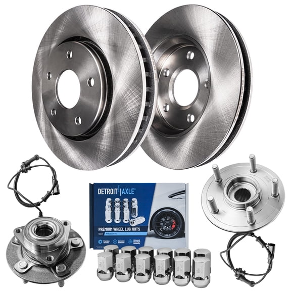 Detroit Axle - 5 Lugs Front Disc Brake Rotors Wheel Hub Bearings Wheel Lug Nuts Replacement for 2012-2018 Ram 1500