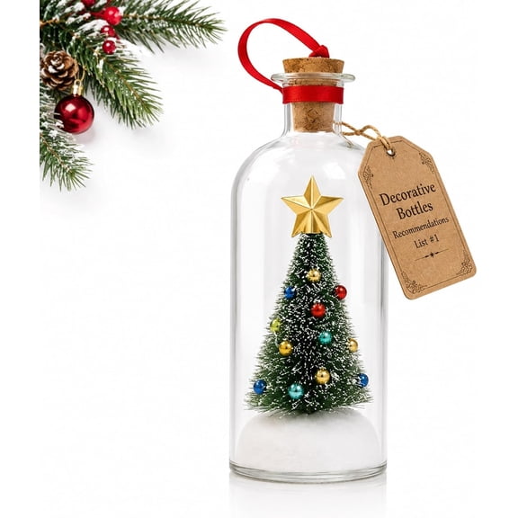 Recordable Christmas Tree Message in a Bottle,Voice Recording Holiday Keepsake with Playback,a sentimental Christmas Gift with Snowy Scene and Playback