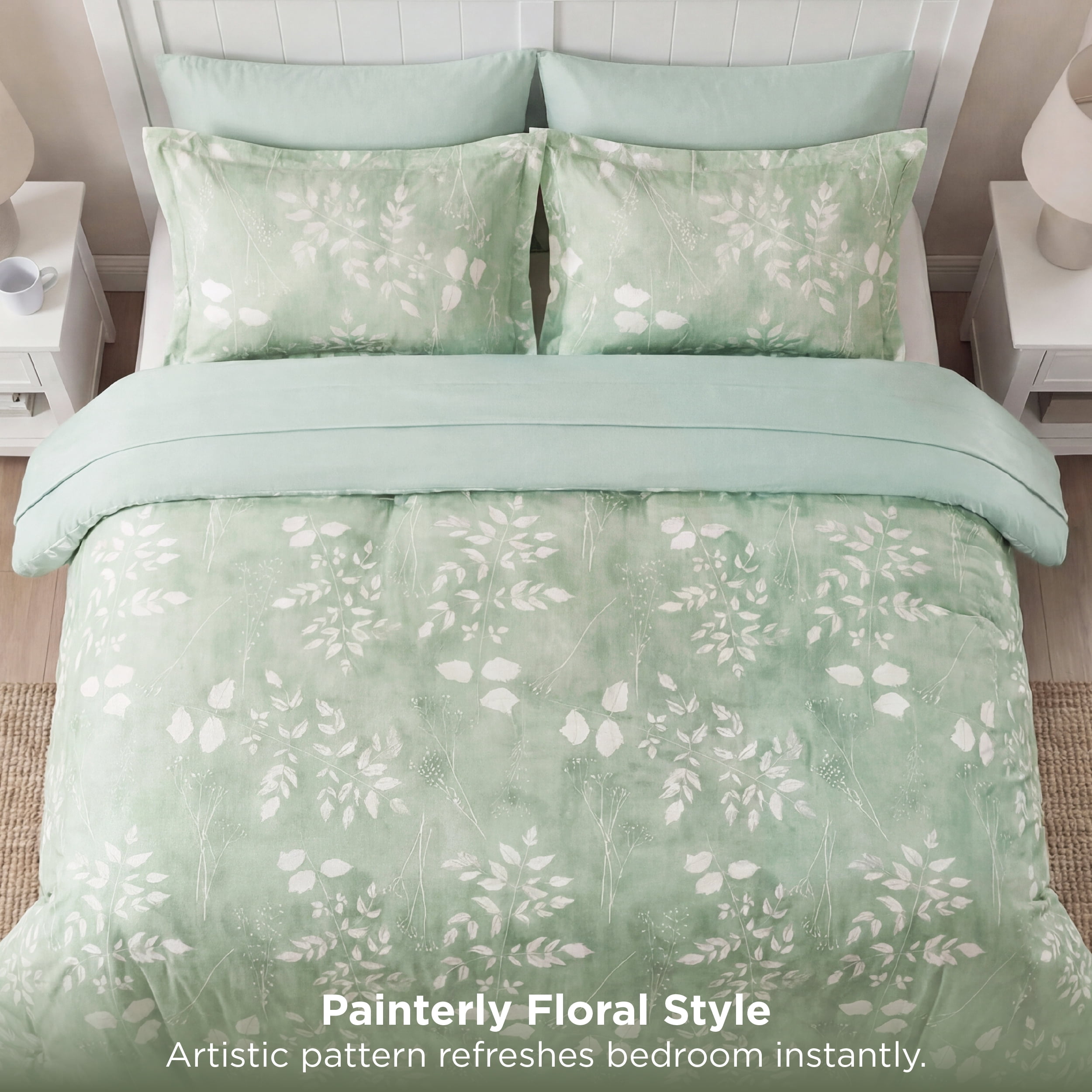 U by Bedsure Queen Comforter Set Sage Green, Bed in a Bag Queen Size Bedding, 7-Pieces Botanical Flowers Spring Comforter, Sheets, Pillowcases & Shams