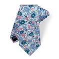 thumbnail image 2 of Cotton Floral Tie for Men 2.5" Printed Skinny Blue Necktie Pocket Square Tie Clip Set Flower Wedding Party Graduation Cyan, 2 of 7