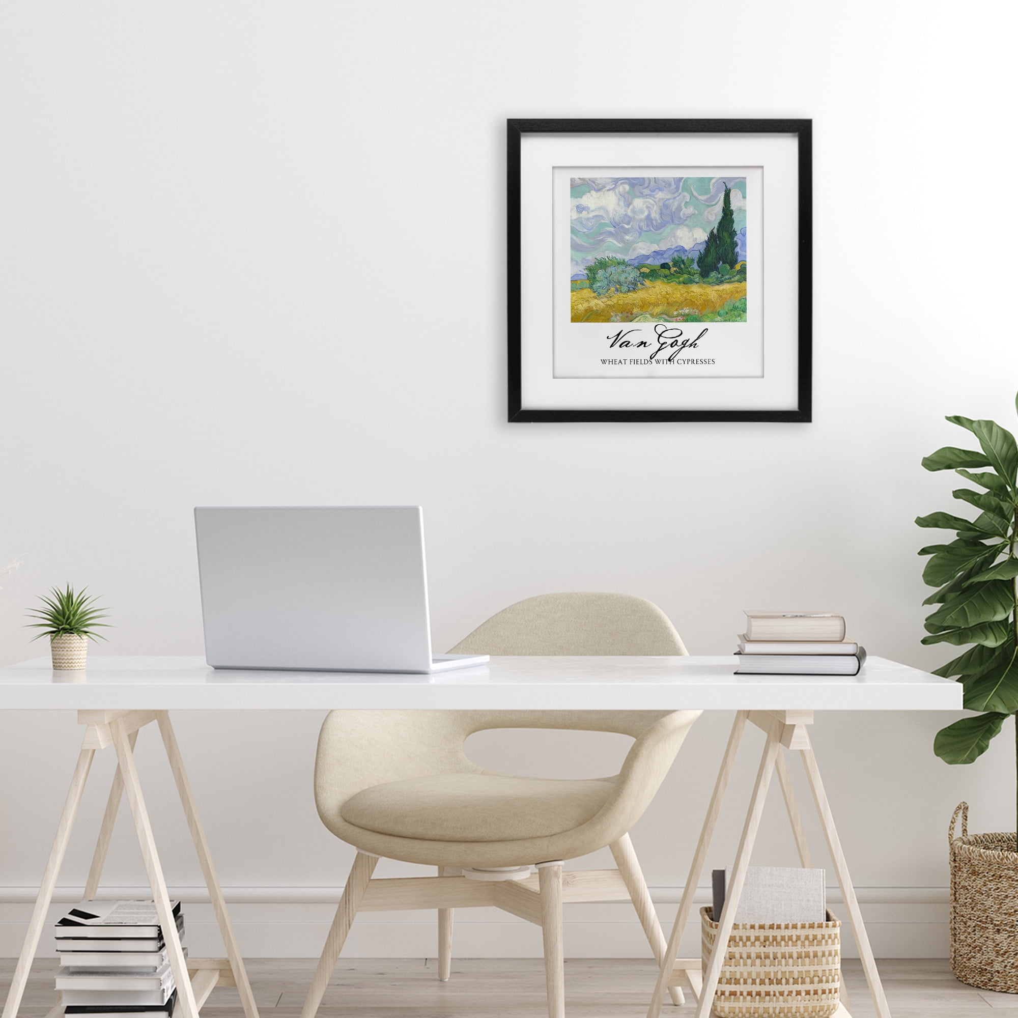 Stupell Industries Van Gogh Wheat Field with Cypresses Black Framed Print Under Glass, design by Vintage Hustle
