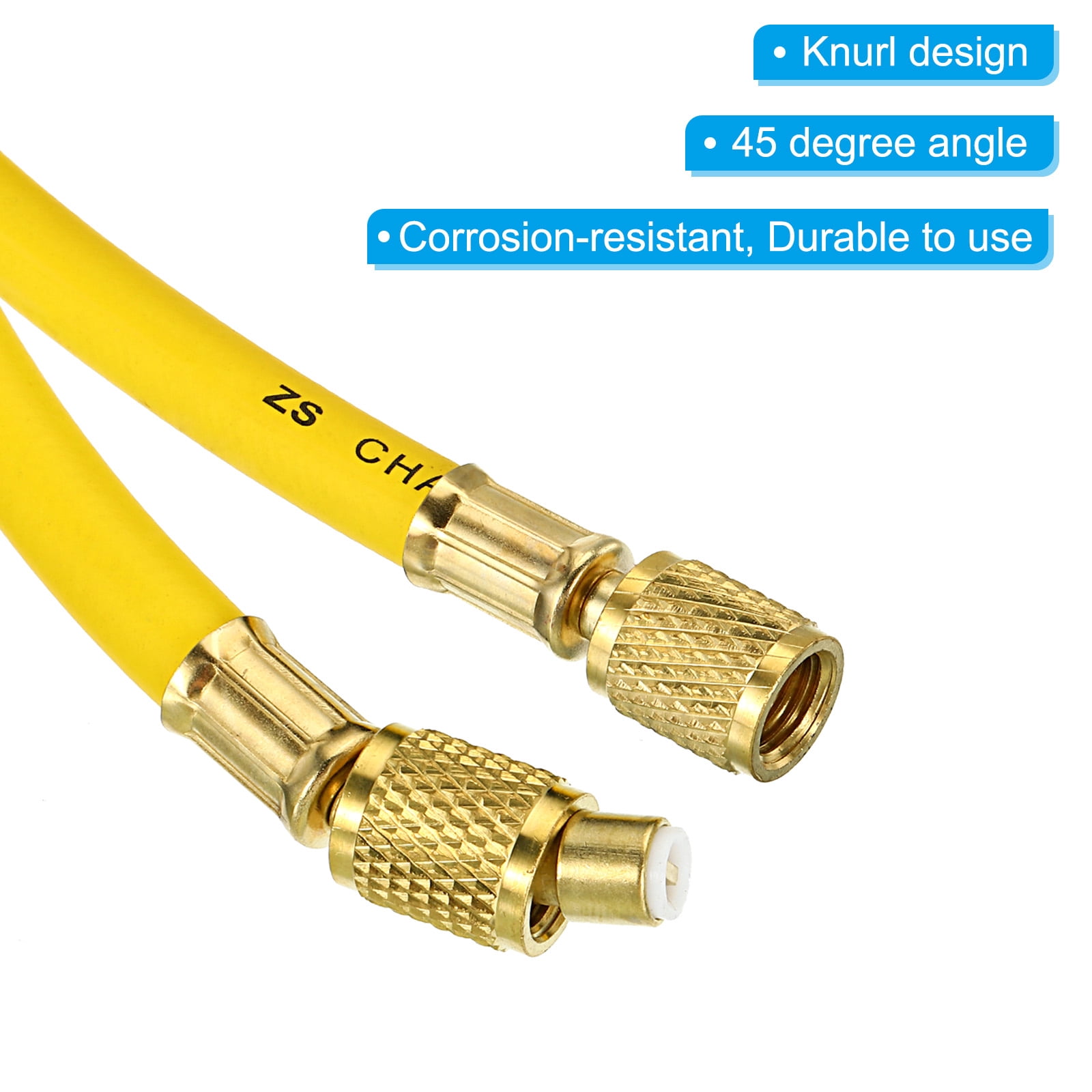 Uxcell 1/4 SAE Refrigerant Charging Hose 8ft 500 PSI 2500 PSI Manifold Gauge Hose for Air Conditioner HVAC Yellow