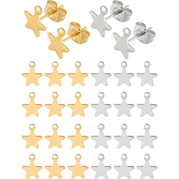 40Pcs 2 Colors Star Stud Earring Stainless Steel Earring Post Studs Star Earrings Posts with Loop