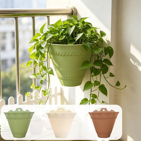 Semi-circular Hanging Flower Pot with Drainage Hanging Planter for Indoor Outdoor Use Decorative Wall Plant Pot for Green Plants Topliu