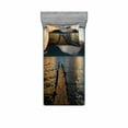 thumbnail image 2 of Ambesonne Landscape Fitted Sheet & Pillow Sham Set, Wooden Pier on Lake, Queen, Multicolor, 2 of 3