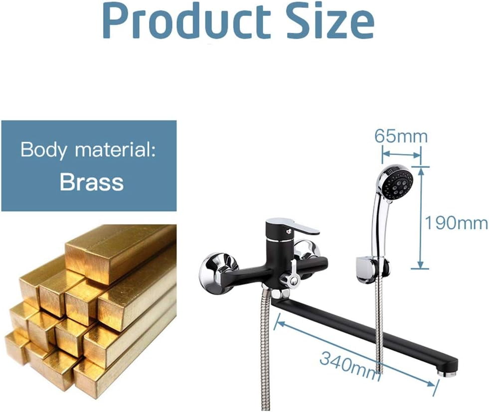 Bathroom Brass Bathtub Faucet Black Chrome Bath Shower Mixer Tap with ABS Handheld Shower Head and Stainless Steel Swivel Bathtub Spout