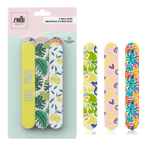 Nail Files - Professional Medium Emery Boards 6 Dual-Sided Medium, Fine Grit for Natural/Acrylics - Nail Shapers to Smooth/Refine Nails (Pack of 1)