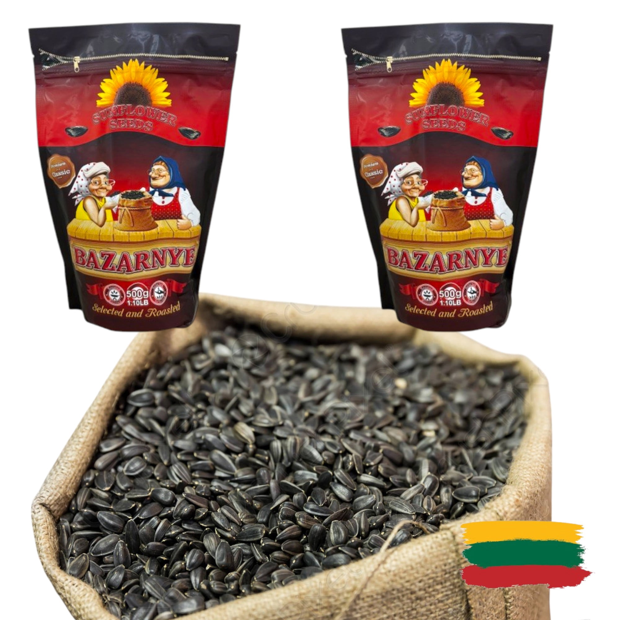 2 PACK  Selected and Roasted Sunflower Seeds Bazarnye from Lithuania - 1.10 LB/500g