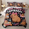 thumbnail image 2 of Erosebridal Girl Likes Capybara Quilt Full, Stars Leaf Full Bedspread Sets, Black Pink, 3-Piece, 2 of 7