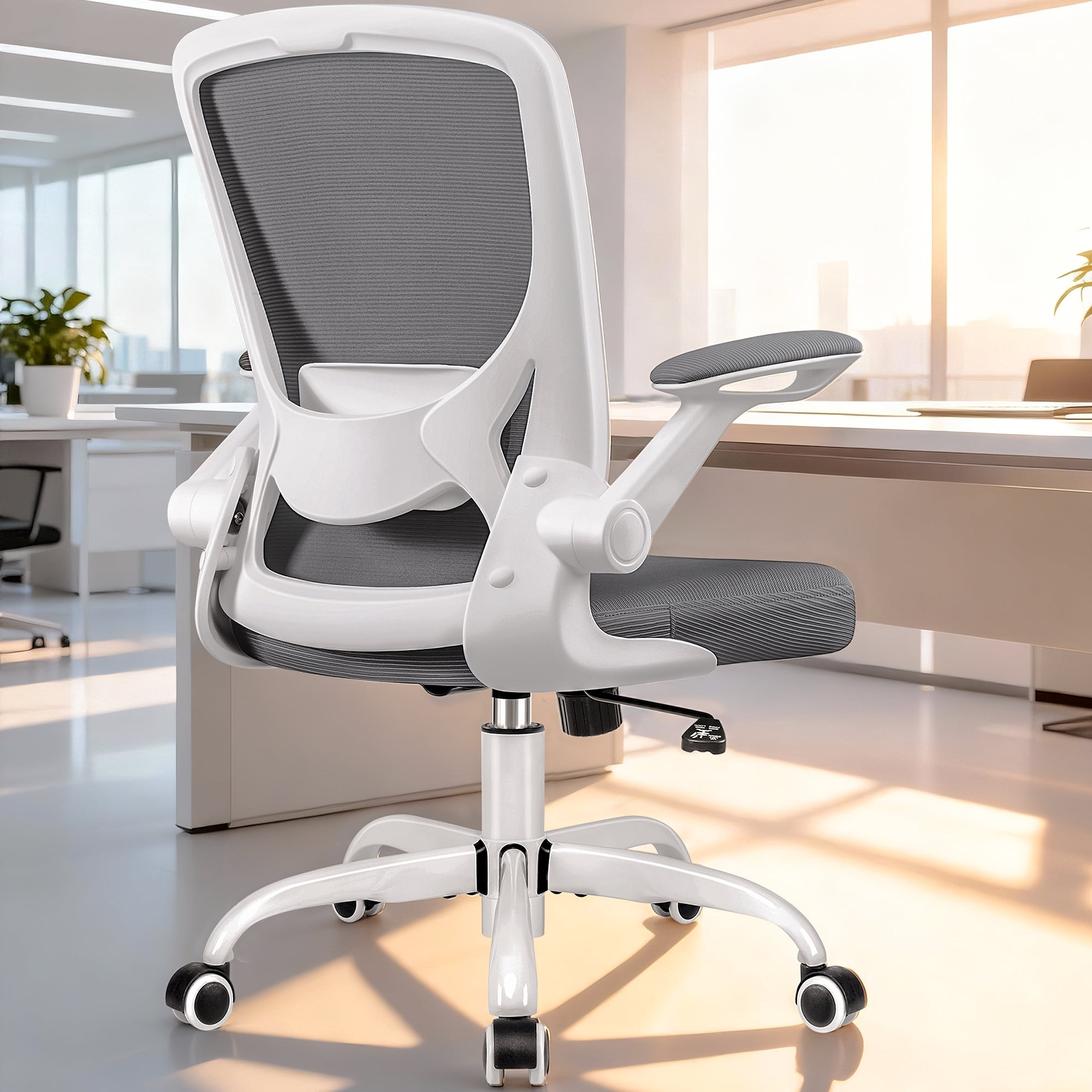 COOLHUT Office Chair, Ergonomic Office Chair, Comfort Home Office Task Chair, Lumbar Support Computer Chair with Flip-up Arms and Adjustable Height, 350LBS, Dark Gray