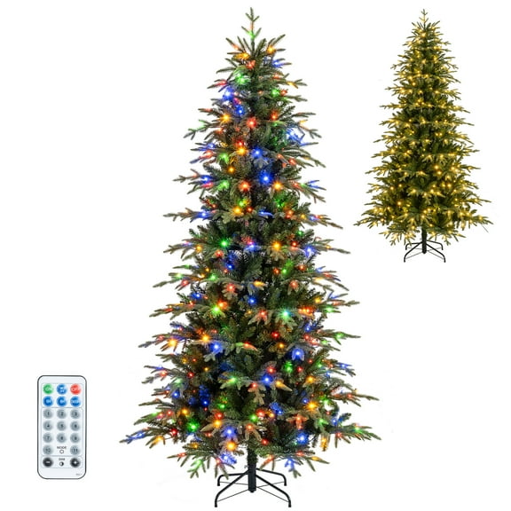 Gymax 7.5 FT Artificial Christmas Tree Pre-lit Xmas Tree w/ 1195 Branch Tips Green