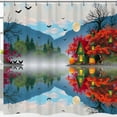 thumbnail image 1 of Enchanting Halloween Shower Curtain - Tranquil Cottage & Autumn Forest Scene, 1 of 4