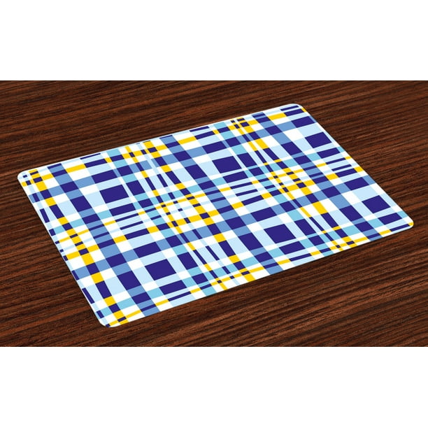 Yellow and Blue Placemats Set of 4 Retro Scottish Checkered Tartan with