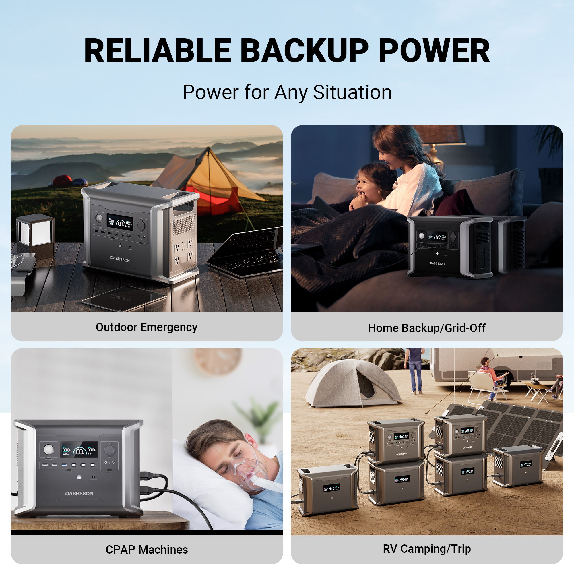 Dabbsson 1330Wh 1200W Portable Power Station Solar Generator, AC Output x4 Surge 2400W, EPS 15ms, 4500 cycles to 80% capacity, for Camping Road Trip