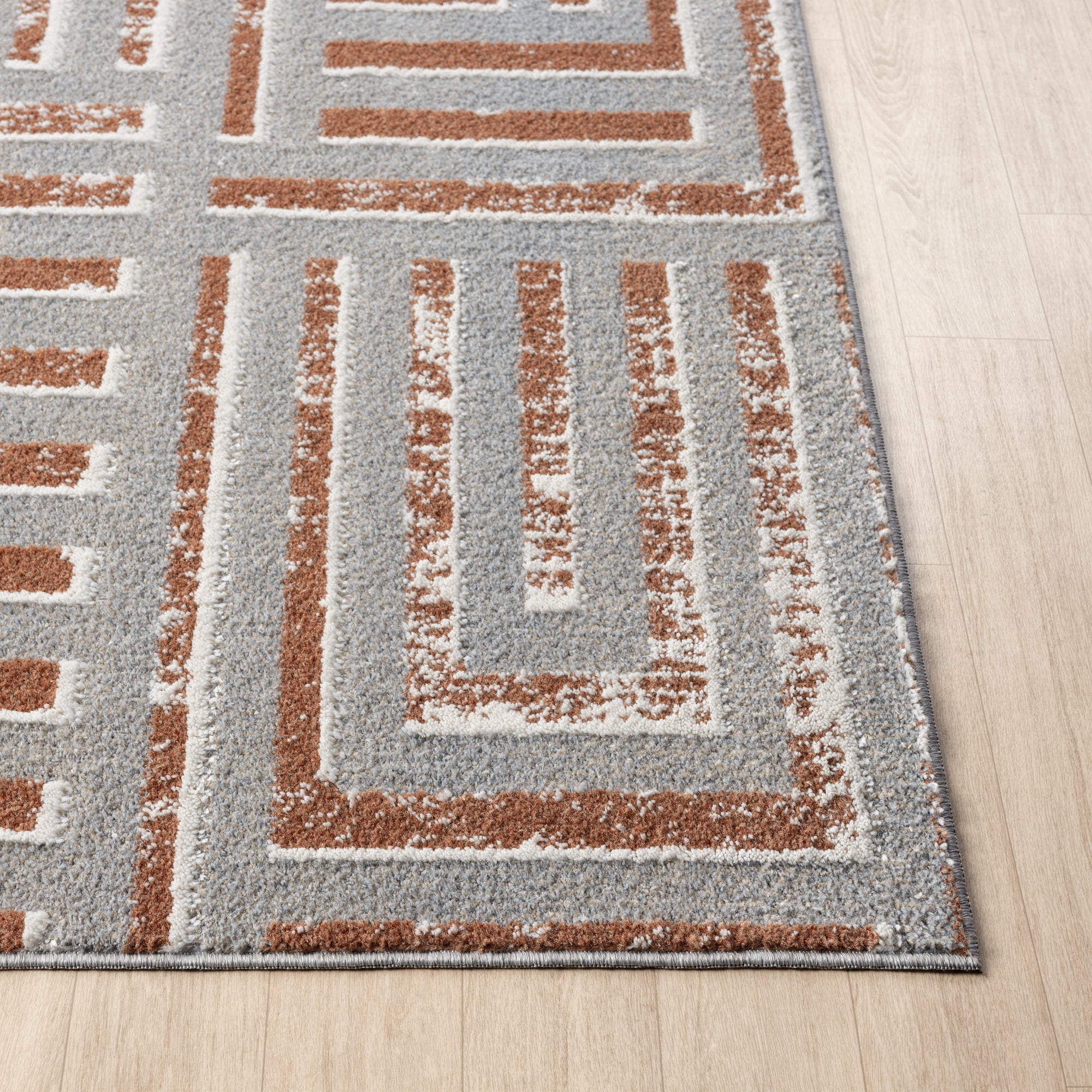 Ox Bay Wesley 2' x 3', Gray/Rust Geometric Washable Indoor Area Rug by Evette Rios