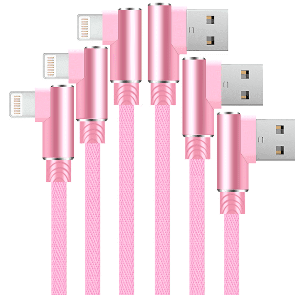 [3 Pack] 6ft Long MFI Certified Phone Charger Cable - Heavy-Duty Durable Braided Data Sync Lightning to USB Charging Cables Cords for iPhones - Pink