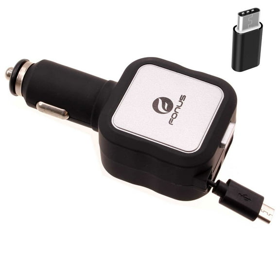Retractable Car Charger 4.8Amp for Motorola Moto G 5G (2022, 2023, 2024, 2025) Phone Models - 2-Port USB USB-C Adapter DC Socket Power Adapter Plug-in