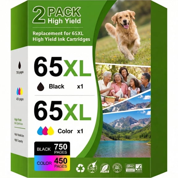 65 Ink Cartridges Compatible for HP 65 Ink Cartridges for HP Ink 65 for DeskJet 2652 Envy 5052 5058（2 Pack）