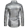 thumbnail image 5 of Men's Sequin Dress Shirt with Lapel Long Sleeve Button Down Bright Face T Shirt Silver M, 5 of 6