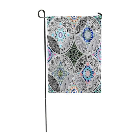 SIDONKU Colorful Floral Patchwork Pattern Mandala Circles in Boho Chic Portuguese Garden Flag Decorative Flag House Banner 28x40 inch