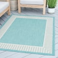 thumbnail image 6 of 8ft Round Water Resistant, Large Indoor Outdoor Rugs for Patios, Front Door Entry, Entryway, Deck, Porch, Balcony | Outside Area Rug for Patio | Aqua, Striped Border | Size: 7'10'' Round, 6 of 6