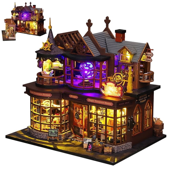 Book Nook Kit, Mini 3D Magic Making House with LED Lights, Wooden Doll House Craft Model for Gift